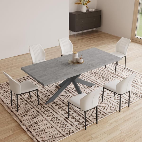 GOJANE Modern 7-Piece Extendable Rectangle Gray MDF Top Dining