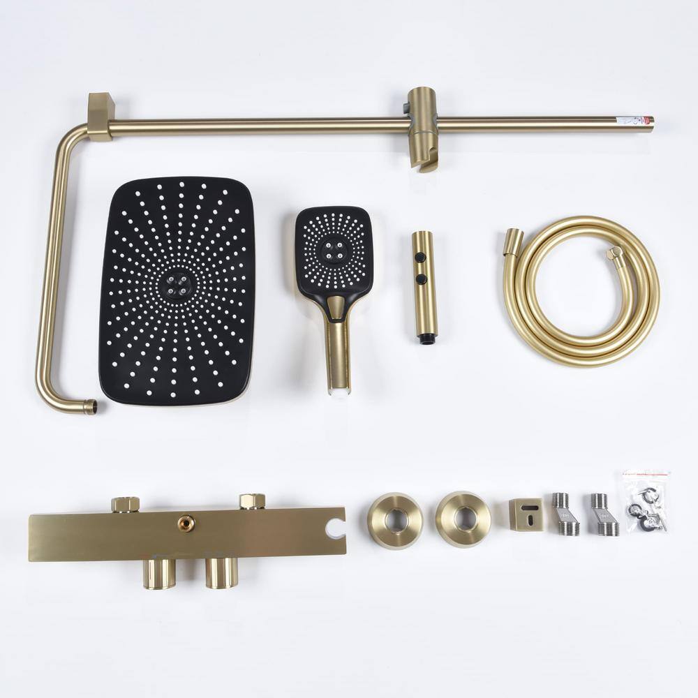 Brushed Gold Brass Thermostatic Wall-Mounted Shower System