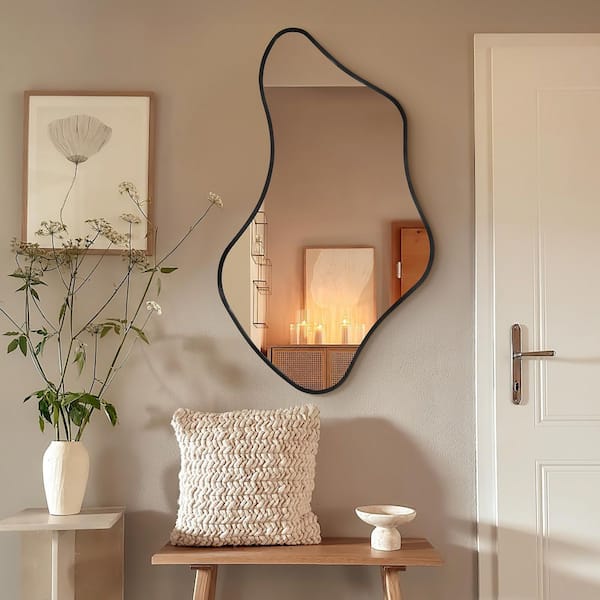 24 in. W x 40 in. H Irregular  Black Aluminum Alloy Framed Wall Mirror Asymmetrical Wall Mirror
