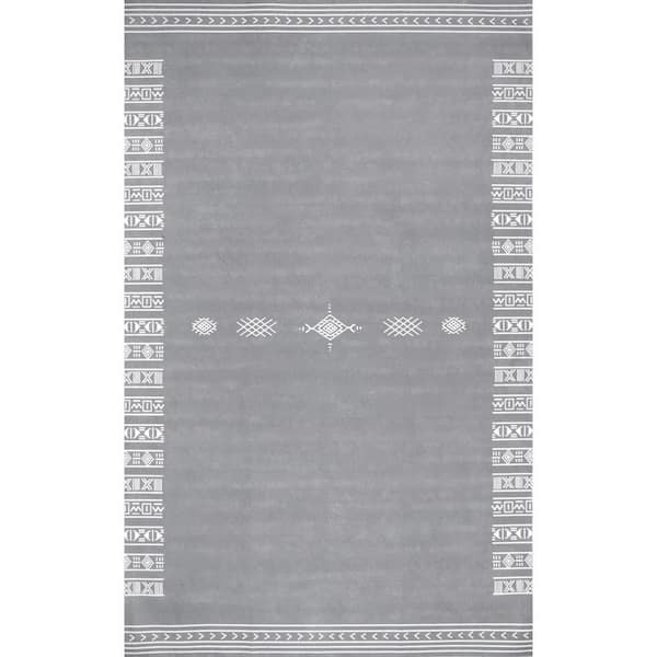 Arina Grey 8 ft. x 10 ft. Machine Washable Global Inspired Simplistic Tribal Indoor Area Rug
