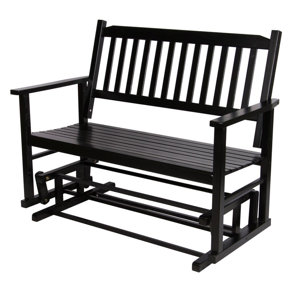 Shine Company 50 in. L Black Wood Torrey Outdoor Loveseat Porch Bench Glider HD4215BK146 The