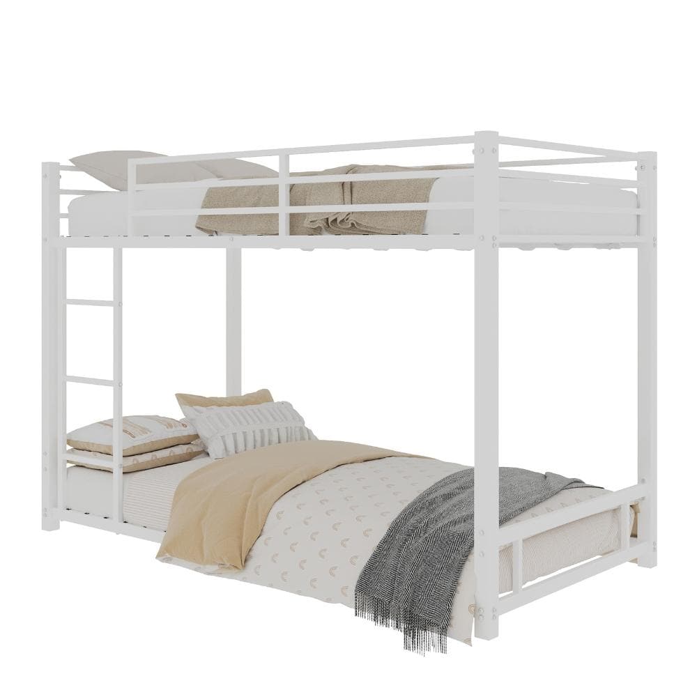White Metal Twin Over Twin Bunk Bed with Full-Length Guardrail, Sturdy Steel Frame, Noise Reduced, Space-Saving Design price history on PriceWatchPro