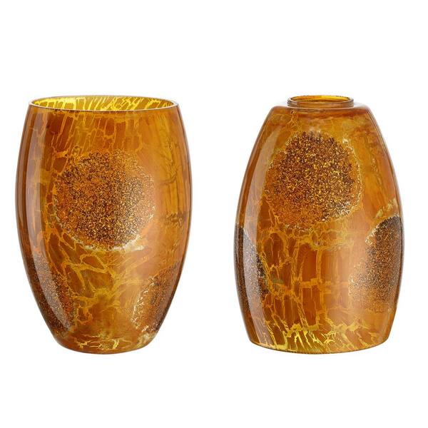 金色 三つ口壺 装飾品 【黄金三瓢子】 Hukoro Ding 7 in. Yellow Stone Crackle Glass Drum Pendant