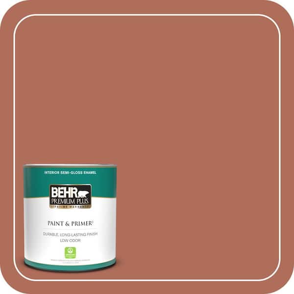 BEHR PREMIUM PLUS 1 qt. #BXC-39 Sunset Orange Semi-Gloss Enamel Low Odor Interior Paint & Primer