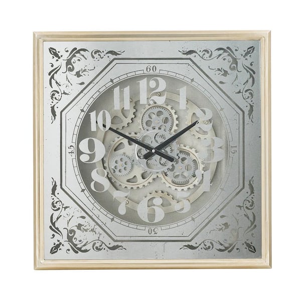 Benjara Black, White and Gold Analog Metal with Gear Design Wall Clock