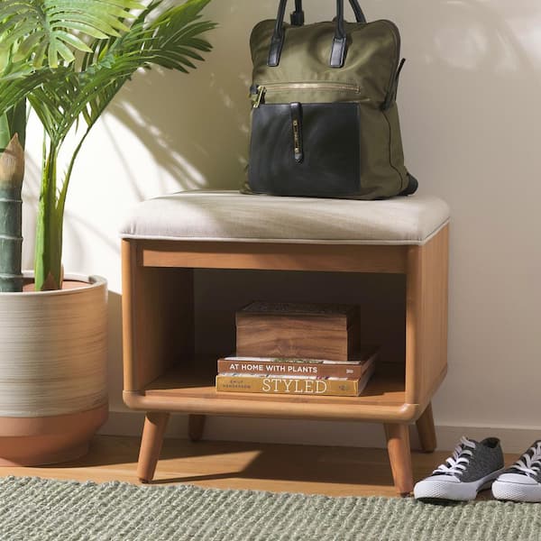 SAFAVIEH Solo Cream/Natural Entryway Bench With Cushion 20 in.
