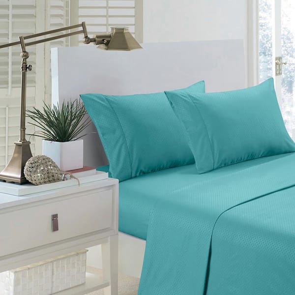 Brushed Extra Soft 1800 Series Aqua Twin Microfiber Luxury Embossed Deep  Pocket Sheet Set Pentagon-Twin-Aqua - The Home Depot