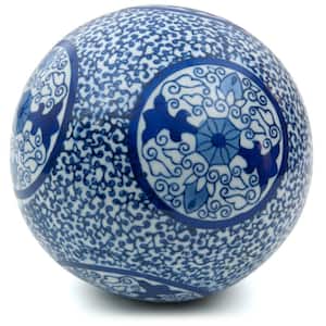 6 in. Decorative Porcelain Ball - White with Blue Medallions
