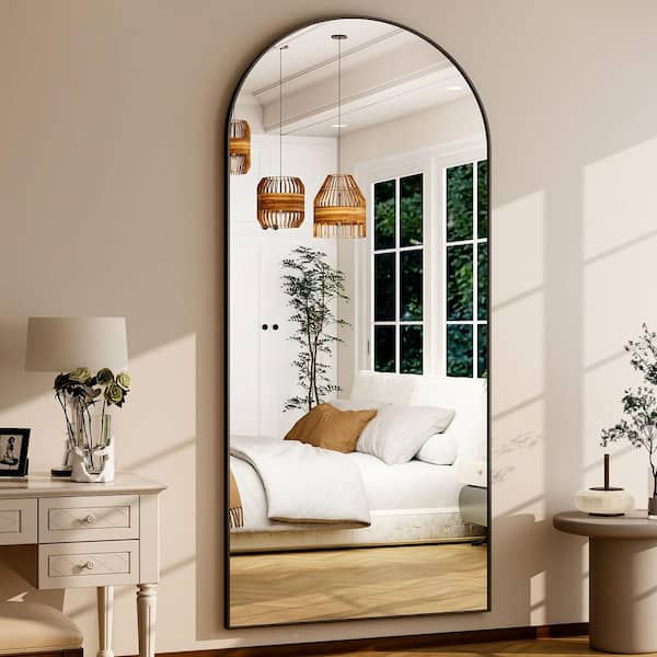 Morden Black 30 in. W x 71 in. H Arched Aluminum Alloy Frame Full Length Standing Mirror
