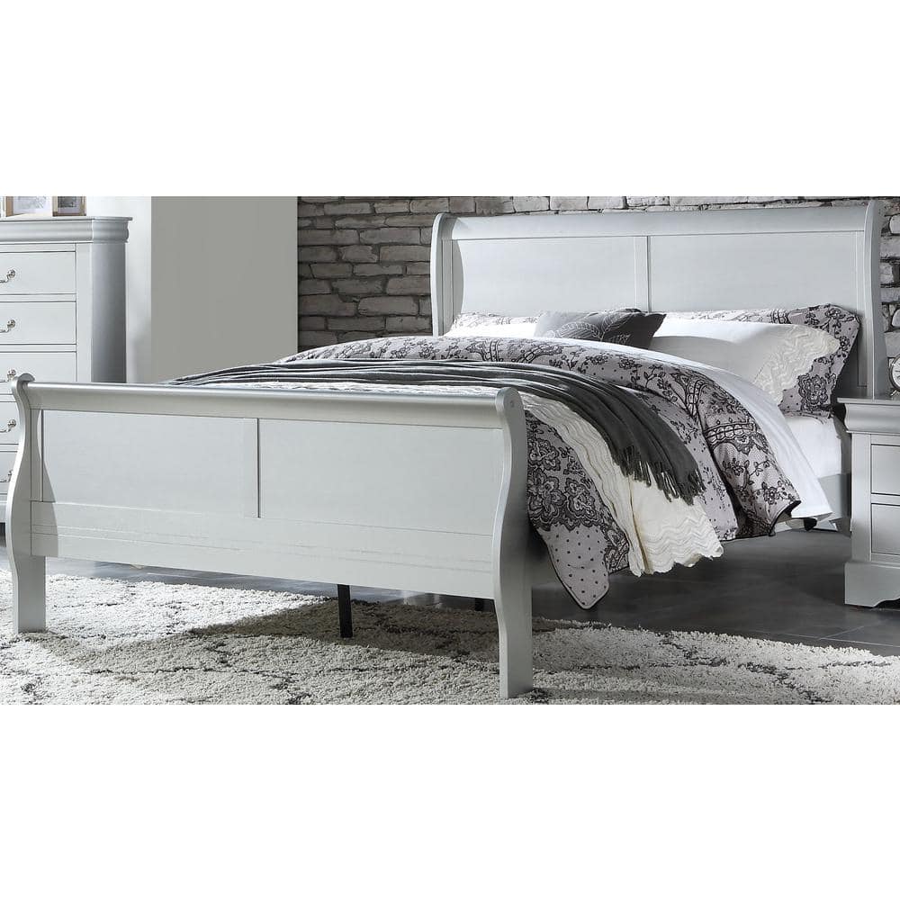 Platinum Full Wood Frame Sleigh Bed with Drawers