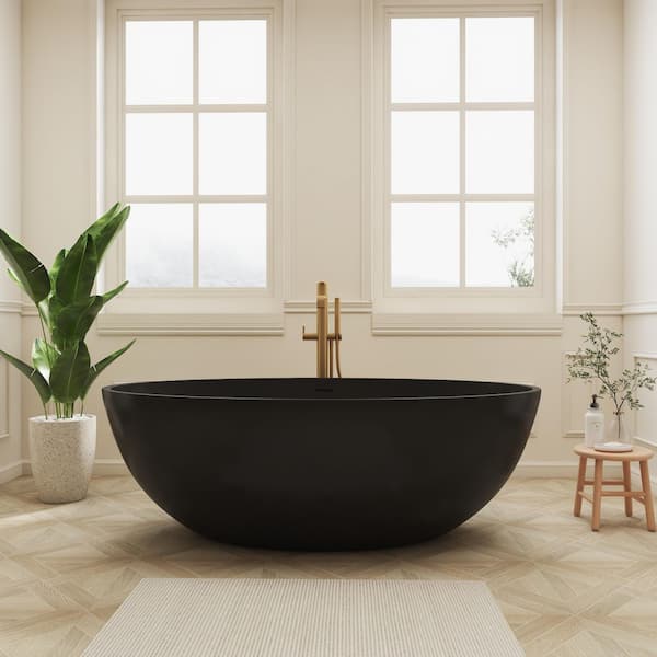 Oeno 67 in. x 39 in. Extra Wide Stone Resin Freestanding Soaking Bathtub in Black