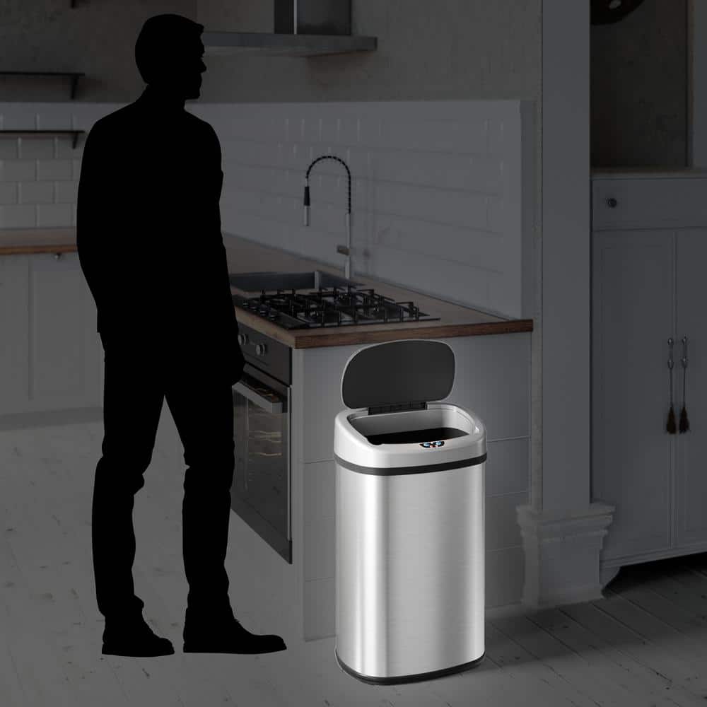 13 Gallon Stainless Steel Touchless Sensor Kitchen Trash Can with AC Adapter