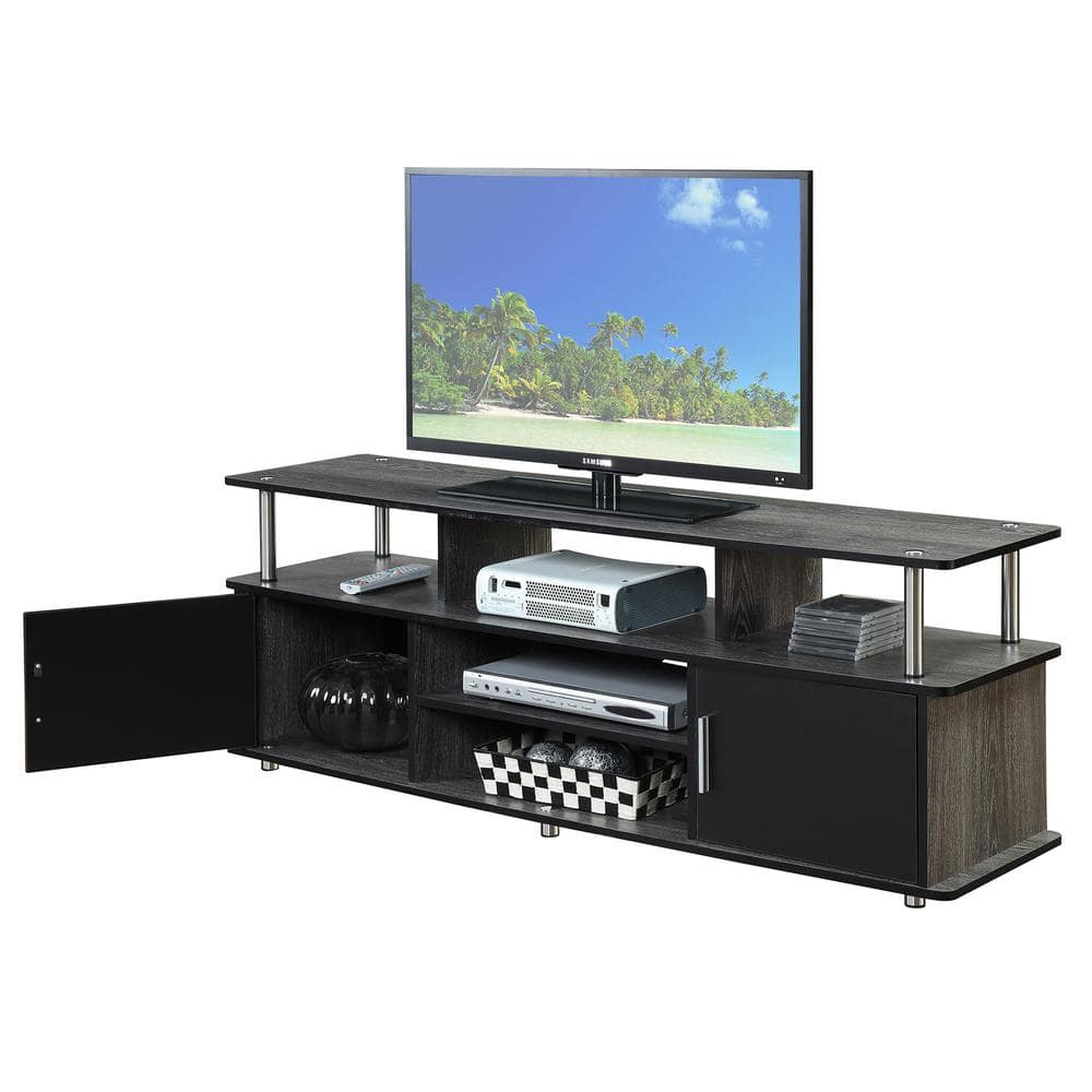 Modern Black 59" TV Stand with Concealed Cabinets and Open Shelves