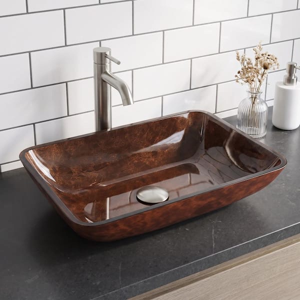 VIGO Donatello Artistic Rubywood Glass 18 in. L x 13 in. W x 4 in