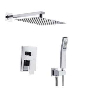 1-Spray 11.8 in. Square Temperature Control Hand Shower and Showerhead from Wall Combo Kit with Slide Bar in Chrome