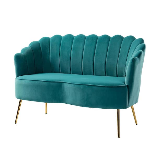 JAYDEN CREATION Yeran Velvet 52 in. Blue 2-Seats Loveseat with Flower Shaped Back Design