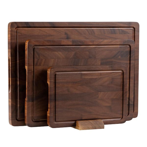 Walnut 17 in. Wood Cutting Board Set with Handle, Juice Groove and Serving Surface