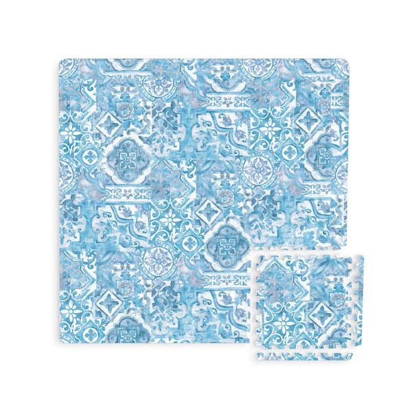 FloorPops Belize Blue 11.4 in. x 11.4 in. Foam Interlocking Floor Tiles (44-Pieces/Case)