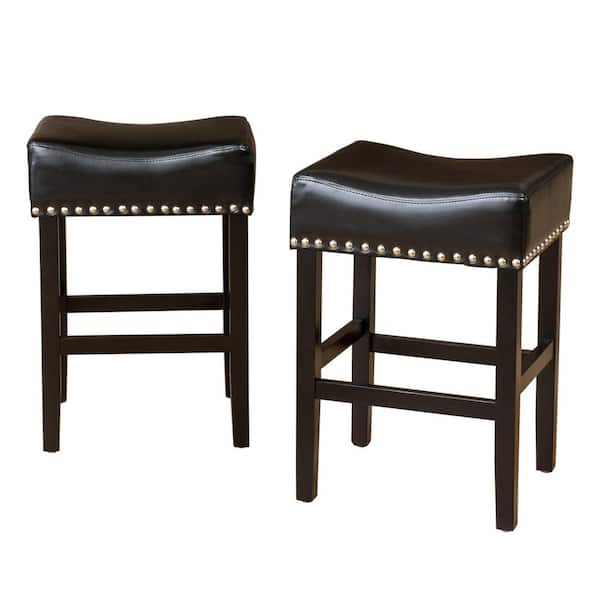 Charlotte 26 in. H Black Backless Wood Counter Stools with Bonded Leather Upholstered Seat, Set of 2