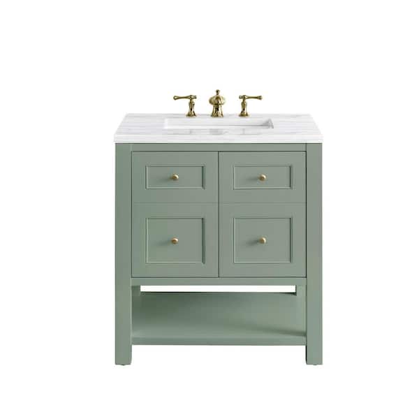 James Martin Vanities Breckenridge 30.0 in. W x 23.5 in. D x 34.2 in . H Bathroom Vanity in Smokey Celadon with Arctic Fall Solid Surface Top