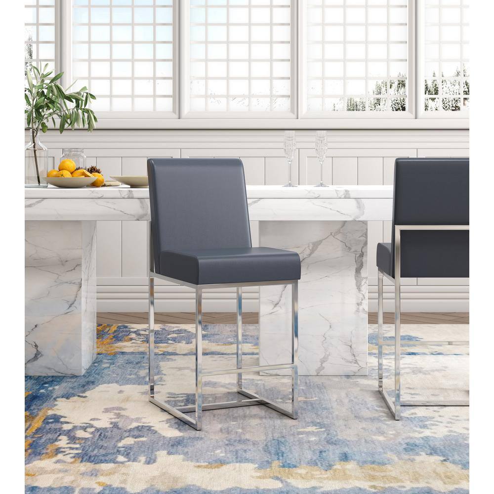 Graphite Faux Leather and Chrome Counter Stools, Set of 3