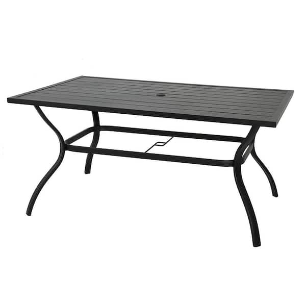 Cisvio Outdoor Metal Slat Dining Table Patio Rectangle Bistro Table Outdoor Furniture Garden Table with Umbrella Hole