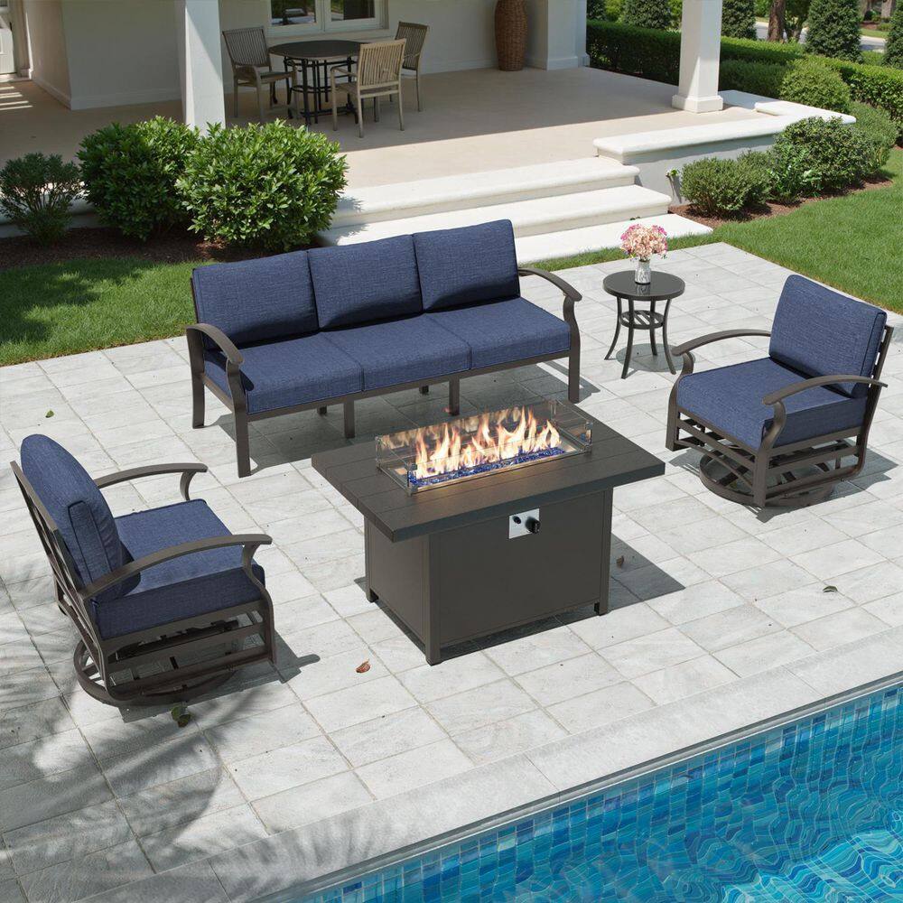 5-Piece Aluminum Patio Conversation Sectional Seating Set with 5 in. Thick Cushion Swivel Rocking Chair and Cushion Navy price history on PriceWatchPro