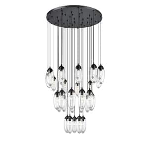 Arden 27-Light Matte Black Shaded Round Chandelier with Clear Glass Shade with No Bulbs Included