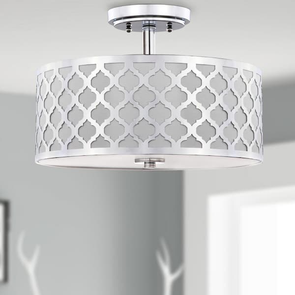 Kora Quatrefoil 15 in. 3-Light Chrome Semi-Flush Mount