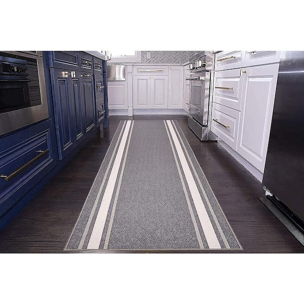 Solid Border Custom Size Gray 48 in. x 26 in. Indoor Stair Tread Cover Matching Runner Slip Resistant Backing (1-Piece)