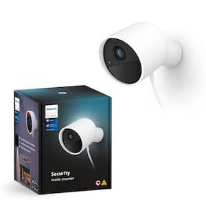Plug-In Indoor/Outdoor Smart Home Security Surveillance Camera with 2-Way Talk, Night Vision, HD Video, White (1-Pack)