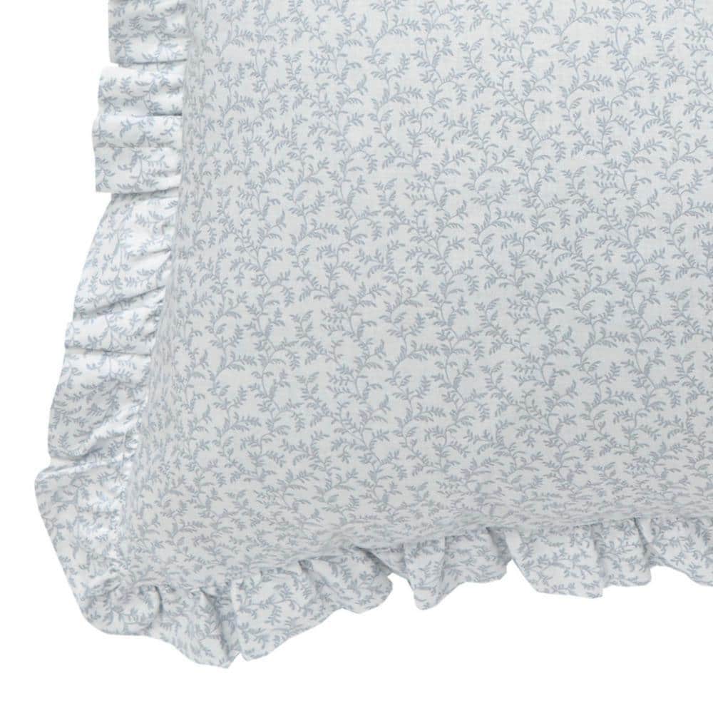 Chloe Blue Floral Cotton Euro Shams with Ruffled Edge, Set of 2