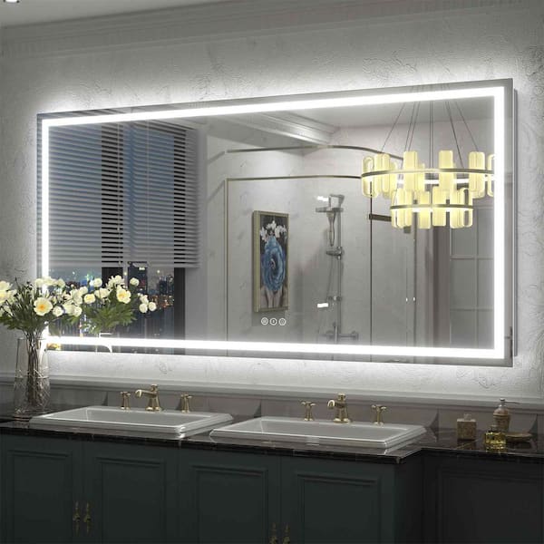 Apmir 60 in. W x 30 in. H Rectangular Frameless Front & Back LED Lighted Anti-Fog Tempered Glass Wall Bathroom Vanity Mirror