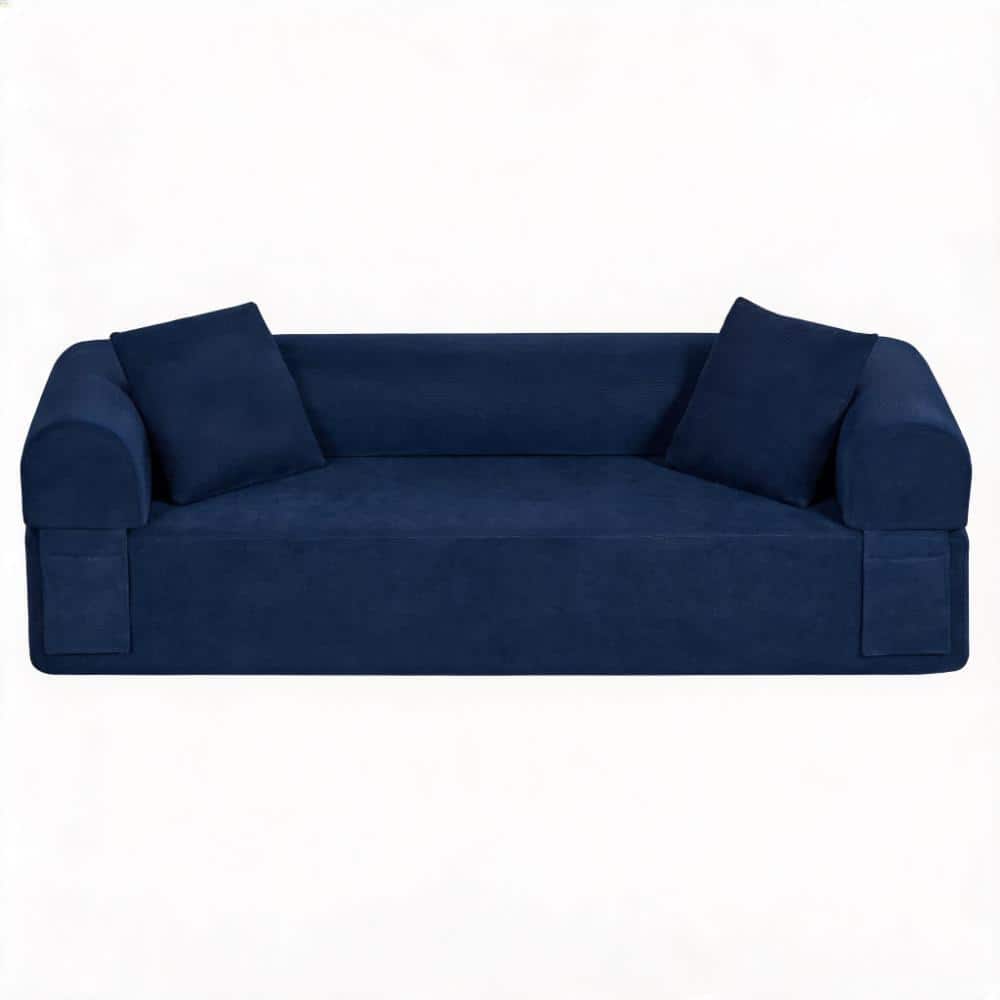 Cloud Couch Collection 83.46 in. Wide Pillow Arm Corduroy Modern 3-Seat No Assembly Sofa in Blue price history on PriceWatchPro
