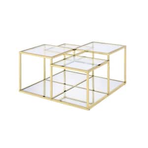 34 in. Gold Square Glass Coffee Table with Tubular Frame