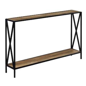 Tucson 47.25 in. Weathered Barnwood and Black 29 in. Rectangle Particle Board Console Table with-Shelf and Metal Frame
