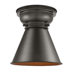 Appalachian 8 in. 1-Light Oil Rubbed Bronze Flush Mount with Oil Rubbed Bronze Metal Shade
