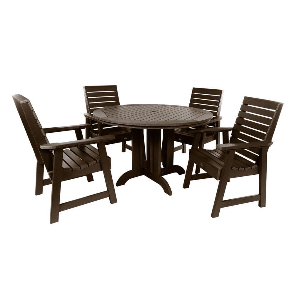 Highwood Weatherly Weathered Acorn 5-Piece Recycled Plastic Round Outdoor Dining Set -  AD-DNW48-ACE