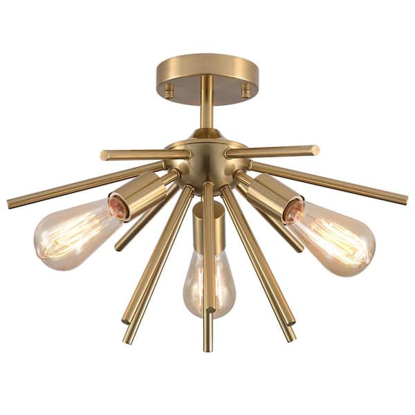 ZSMIHDOH 17.7 in. 3-Light Gold Semi Flush Mount Ceiling Light Fixture