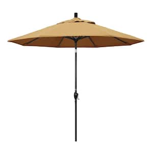 9 ft. Black Aluminum Pole Market Aluminum Ribs Push Tilt Crank Lift Patio Umbrella in Wheat Sunbrella