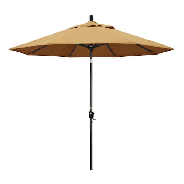 California Umbrella 9 ft. Black Aluminum Pole Market Aluminum Ribs Push Tilt Crank Lift Patio Umbrella in Wheat Sunbrella