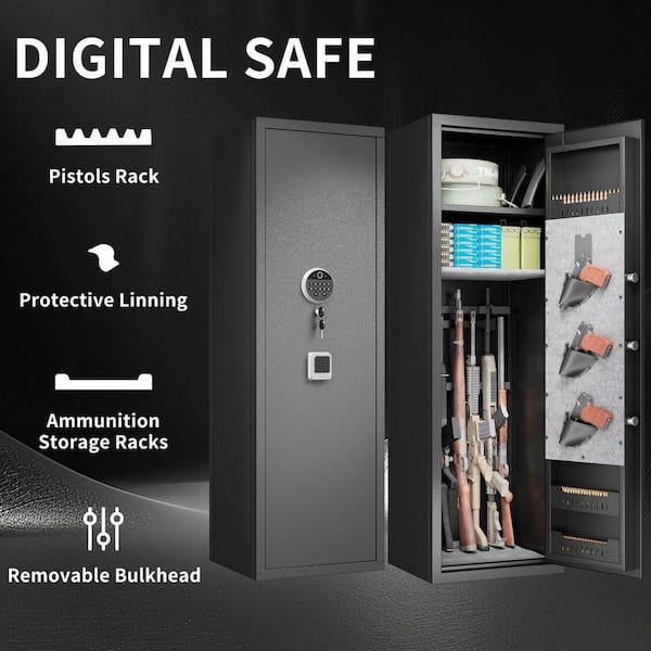 13.80 in W x 11.8 in D x 57 in H Metal Cabinet, Gun Safes For Home Rifle And Pistols, Fingerprint Electronic Safe, Black
