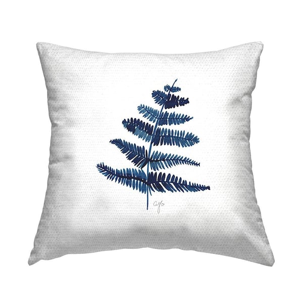 Minimal Blue and White Fern White Square Outdoor Throw Pillow