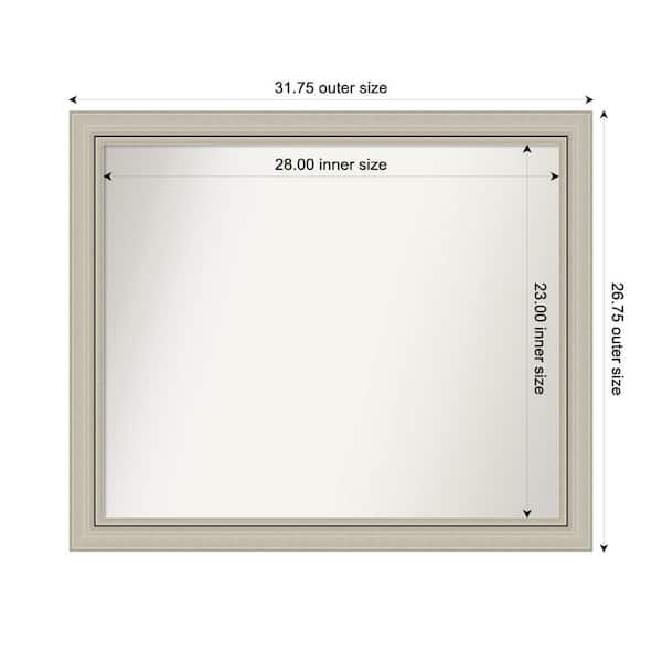 Amanti Art Romano Silver Narrow 31.75 in. x 26.75 in. Custom Non-Beveled Wood Framed Bathroom Vanity Wall Mirror