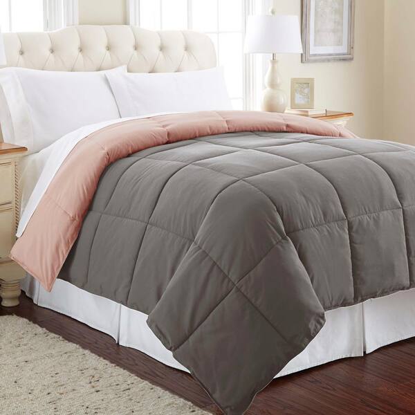 MODERN THREADS Multi-Colored Charcoal/Misty Rose Down Alternative King Cotton Blend Reversible Comforter