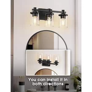 20 in. 3-Light Black Bathroom Vanity Light with Clear Glass Shades for Mirror and Vanity