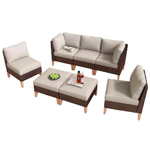 Modular Sofa Collection - 7 Piece Brown Wicker Outdoor Conversation Set Sectional with CushionGuard Begei Cushions
