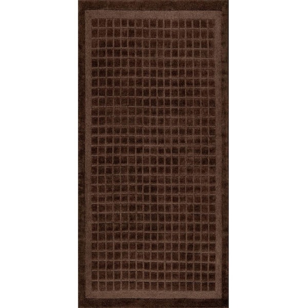 Fritz Checked Wool Brown 3 ft. x 8 ft. Indoor Runner Rug