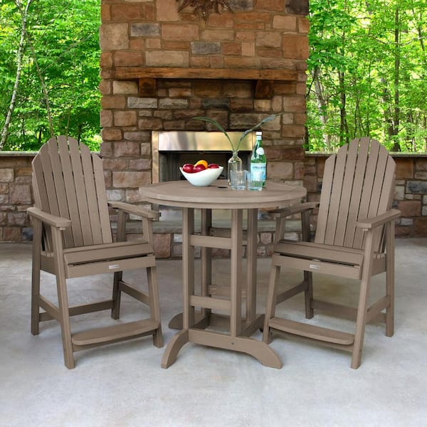 Highwood 3-Piece(Include 2-Chair and 1-Table) Hamilton Woodland Brown Counter Height Plastic Outdoor Dining Set in Woodland Brown