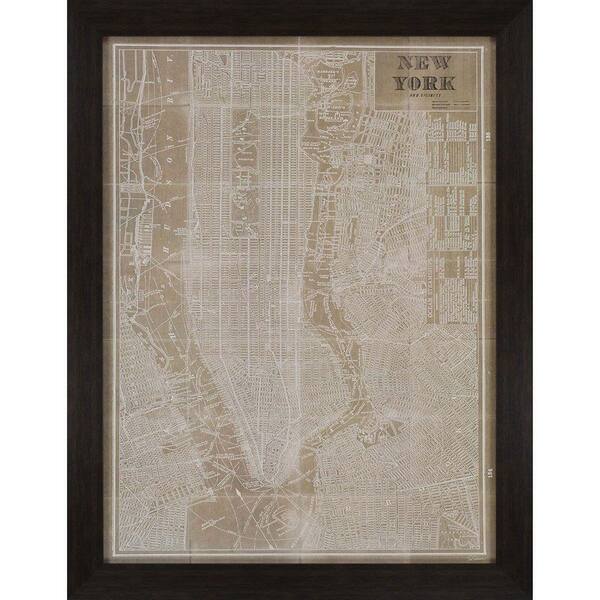 Unbranded 45 in. x 35 in. "Blue Print Map New York" by Sue Schlabach Framed Printed Wall Art